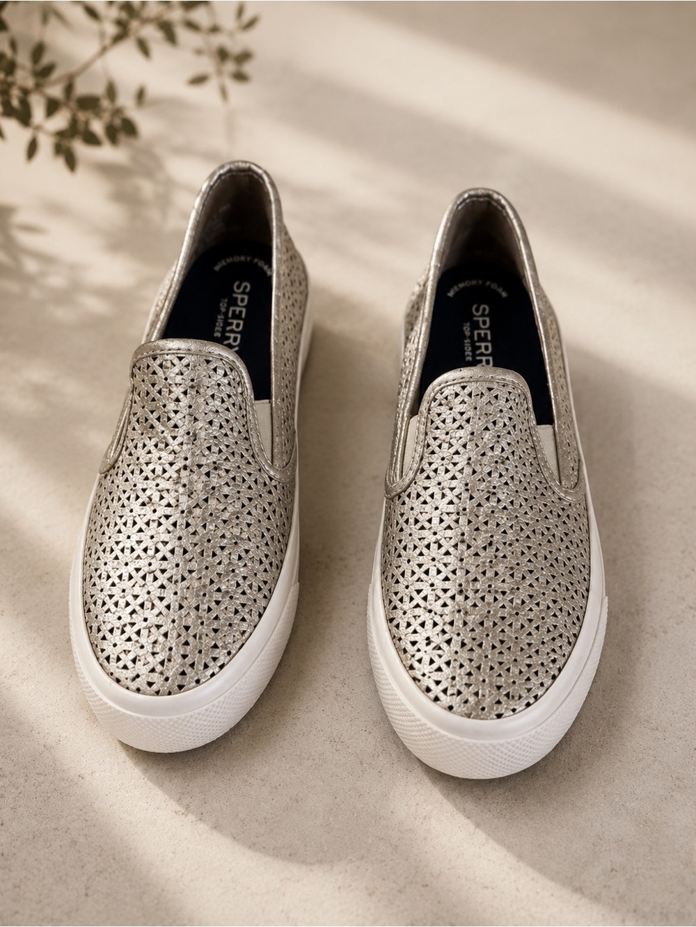 Sperry Top Sider Silver Perforated Slip-On Sneakers for Women